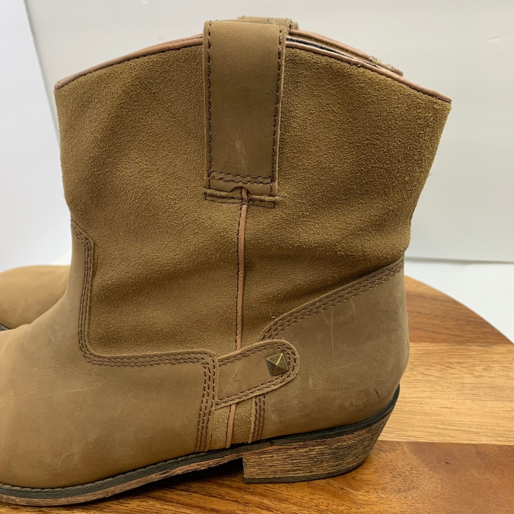 Santa Fe Leather Western Boots Women's 11M Tan Pull-On Mid Calf Cowboy - Picture 12 of 16